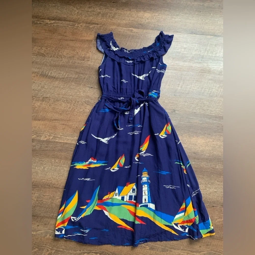48 of 52 Conversations Anthropologie off shoulder nautical lighthouse dress sz 4 - Picture 4 of 13